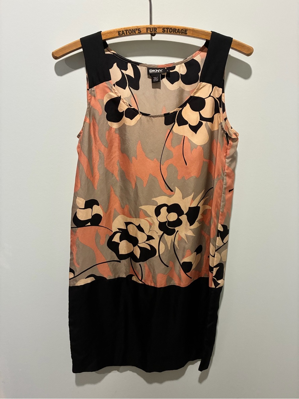 Vintage DKNY Silk Sleeveless Shift Mini Dress Pink and Black Small